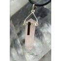 Pendentif Biterminé Pointer Quartz Rose avec Bâton de Tourmaline