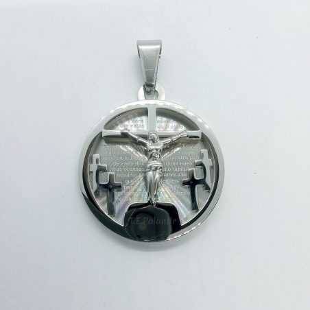 Pendentif Crucifix Avec Prière du Seigneur - Acier Inoxydable