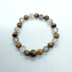 Tiger's Eye Bracelet with St. Benedict Medals
