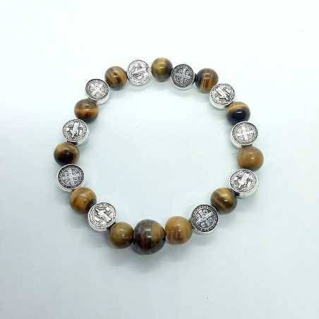 Tiger's Eye Bracelet with St. Benedict Medals