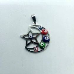 Pendentif Lune - Étoile Avec Oeil Turc Acier Inoxidable