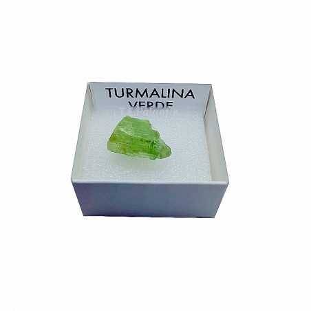 turmalina verde ó verdelita en cajita de 4x4 cms