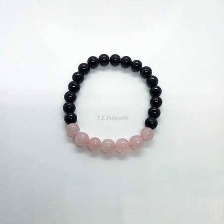 pulsera de obsidiana negra y cuarzo rosa, bola de 8 mm