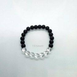 Black Obsidian and Rock Crystal Quartz Bracelet