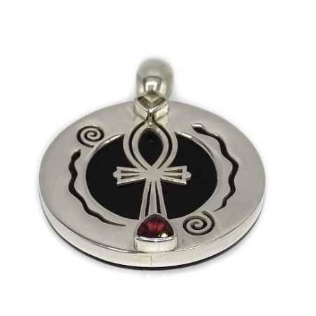 Colgante Ankh medallón ónix en cápsula de plata de ley
