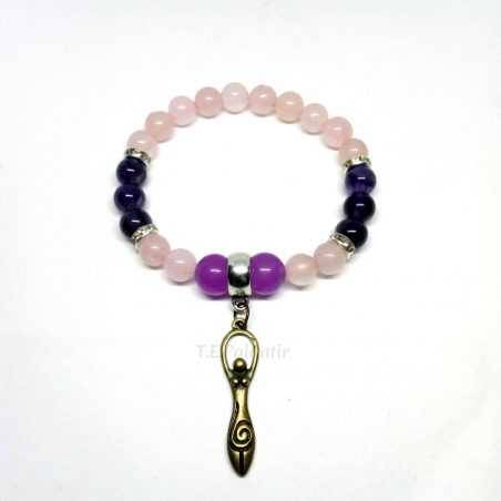 pulsera de la diosa de cuarzo rosa y amatista