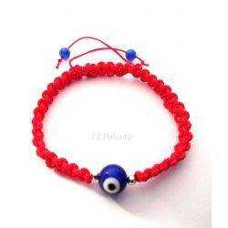 pulsera ojo turco color roja de macramé nudo plano.