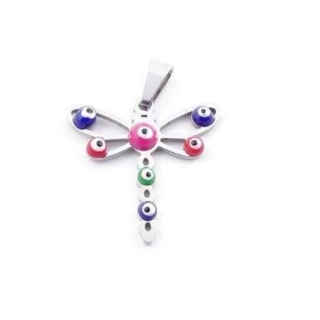Pendentif Libellule Avec Oeil Turc Acier Inoxidable Palantir - 1
