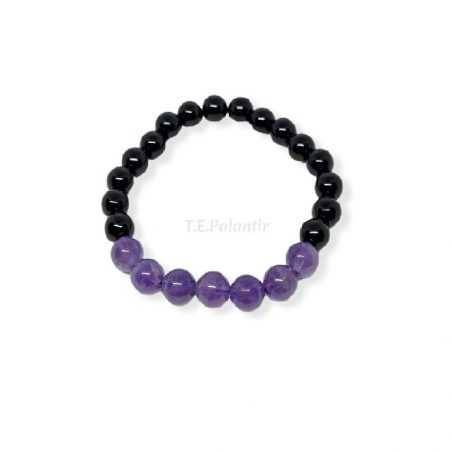 pulsera de obsidiana negra y amatista elástica adaptable.