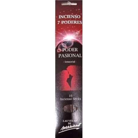 incienso poder pasional, de la gama de inciensos de los 7 poderes, estuche de 16 varillas.