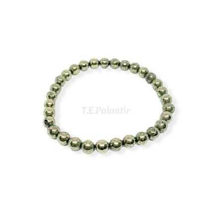 Pulsera de pirita en bola de 6 mm. elástica adaptable.