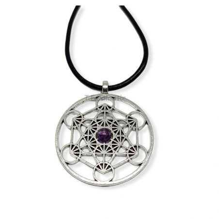 Pendentif Cube de Métatron Avec Améthyste Prominer - 1