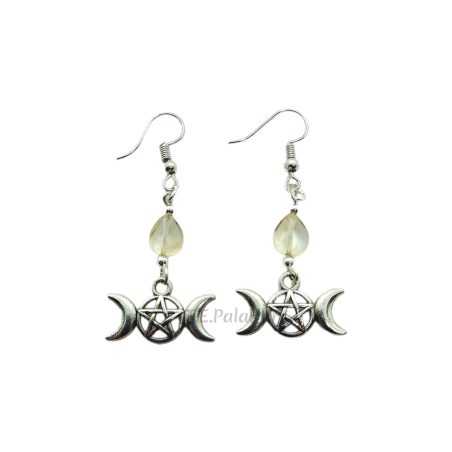 Boucles d'Oreilles en Métal Triple Déesse Avec Minéral