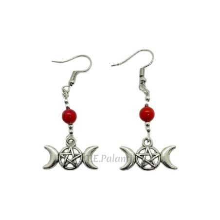Boucles d'Oreilles en Métal Triple Déesse Avec Minéral