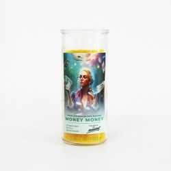 veladora money money, para asuntos de dinero, en vaso de cristal