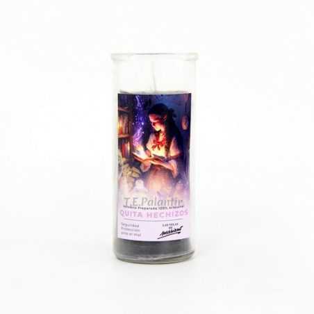 veladora quita hechizos en vaso de cristal para eliminar brujerias.