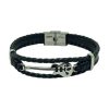 Men's triple leather and stainless steel bracelet