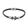 Leather and stainless steel bracelet with anchor detail for men