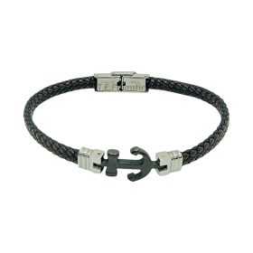 pulsera cuero y acero inoxidable con detalle ancla para hombre