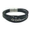 Bracelet 4 couches en cuir et acier inoxydable pour homme