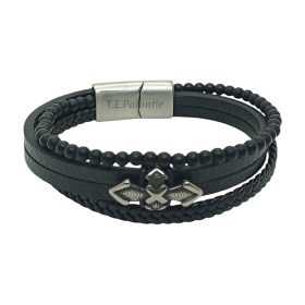 Bracelet 4 couches en cuir et acier inoxydable pour homme