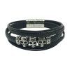 pulsera cuero y acero inoxidable con calaveras para hombre