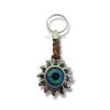 Sun keychain with Turkish evil eye, metal and leather