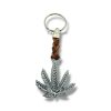 Llavero metal y cuero símbolo hoja de cannabis