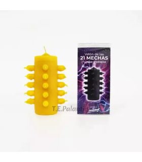 velón 21 mechas amarillo para tumbar trabajos de economía y dinero